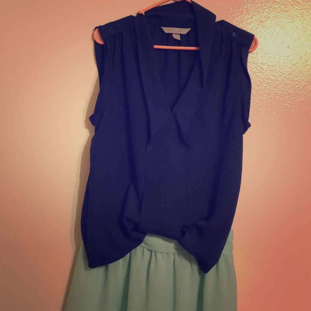 Navy “harperandgray” sleeveless blouse.